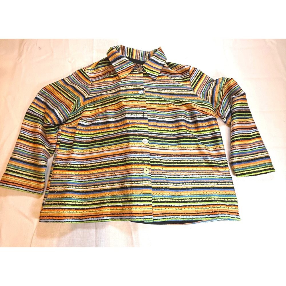 Vintage Mirasol Woman 100 Percent Silk Striped Blouse Plus Size 1X
